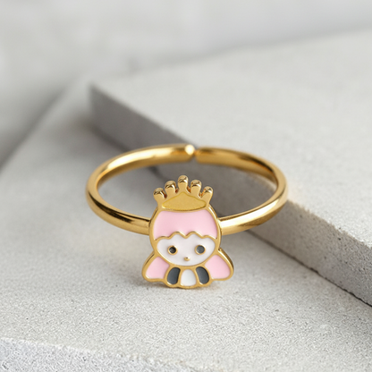 Princess Cat Kids Ring – Adjustable Gold-Plated Enamel Ring