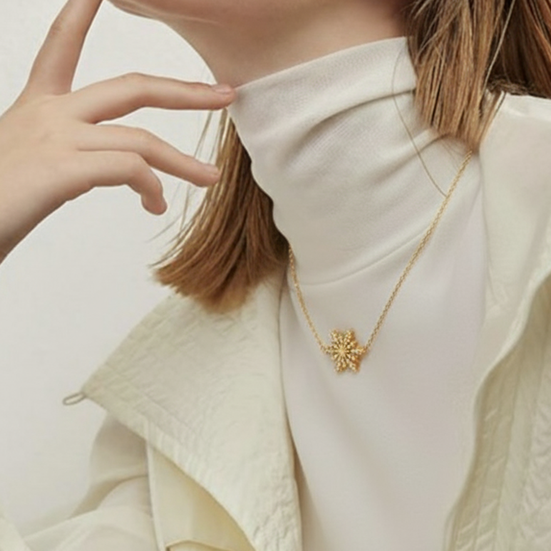 Snowflake Crystal Necklace – Stainless Steel Gold Plated Jewelry