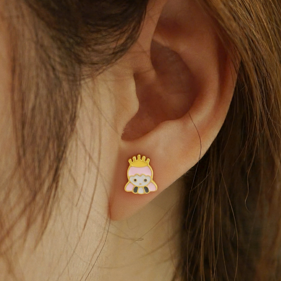 Princess Cat Kids Earrings – Gold-Plated Enamel Studs