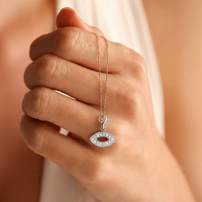 Silver Evil Eye Pendant – Protective Crystal Charm in Stainless Steel