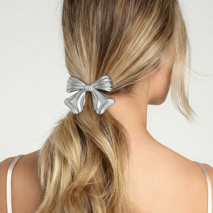 Ribbon Bow Stainless Steel Hair Tie – Silver