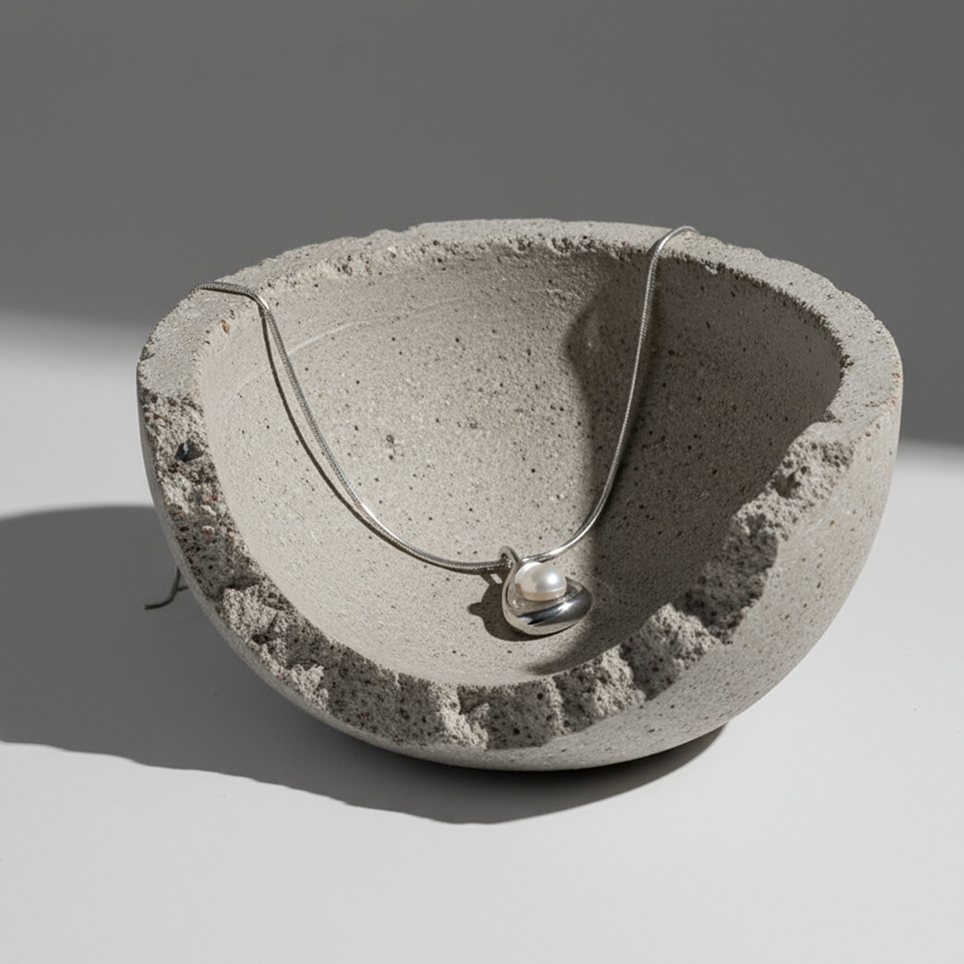 Modern Pearl Drop Pendant Necklace – Sterling Silver Plated