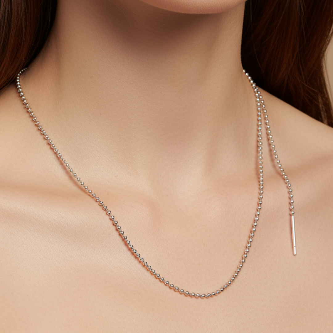 Silver Bead Chain Necklace – Minimalist Stainless Steel