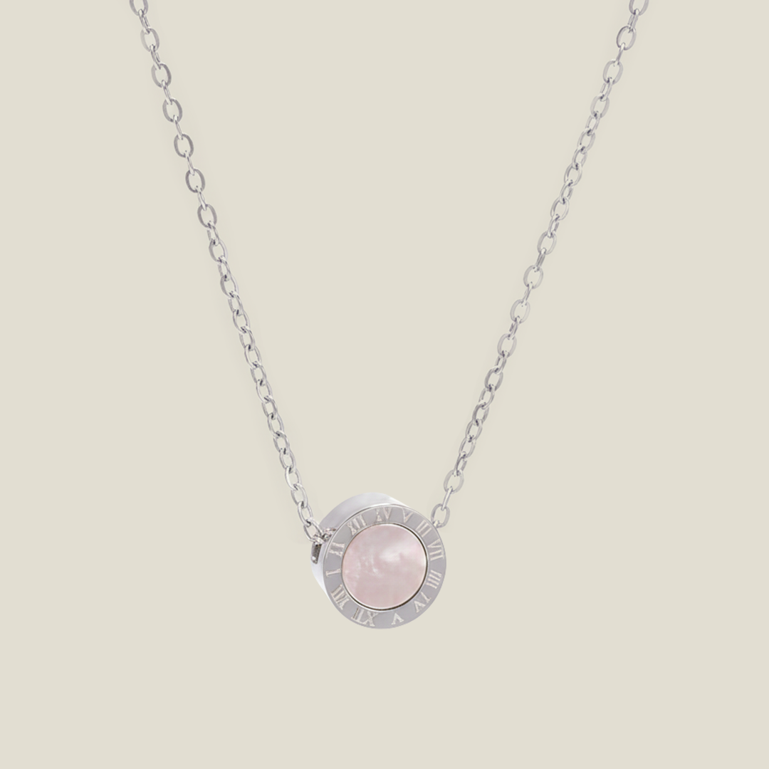 Rose Quartz Circle Necklace – Stainless Steel Silver Pendant Jewelry