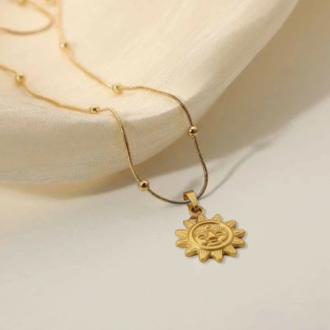 Golden Sun Pendant – Radiant Stainless Steel Charm of Positivity