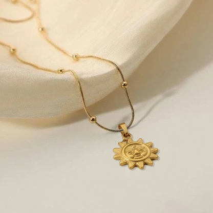 Golden Sun Pendant – Radiant Stainless Steel Charm of Positivity