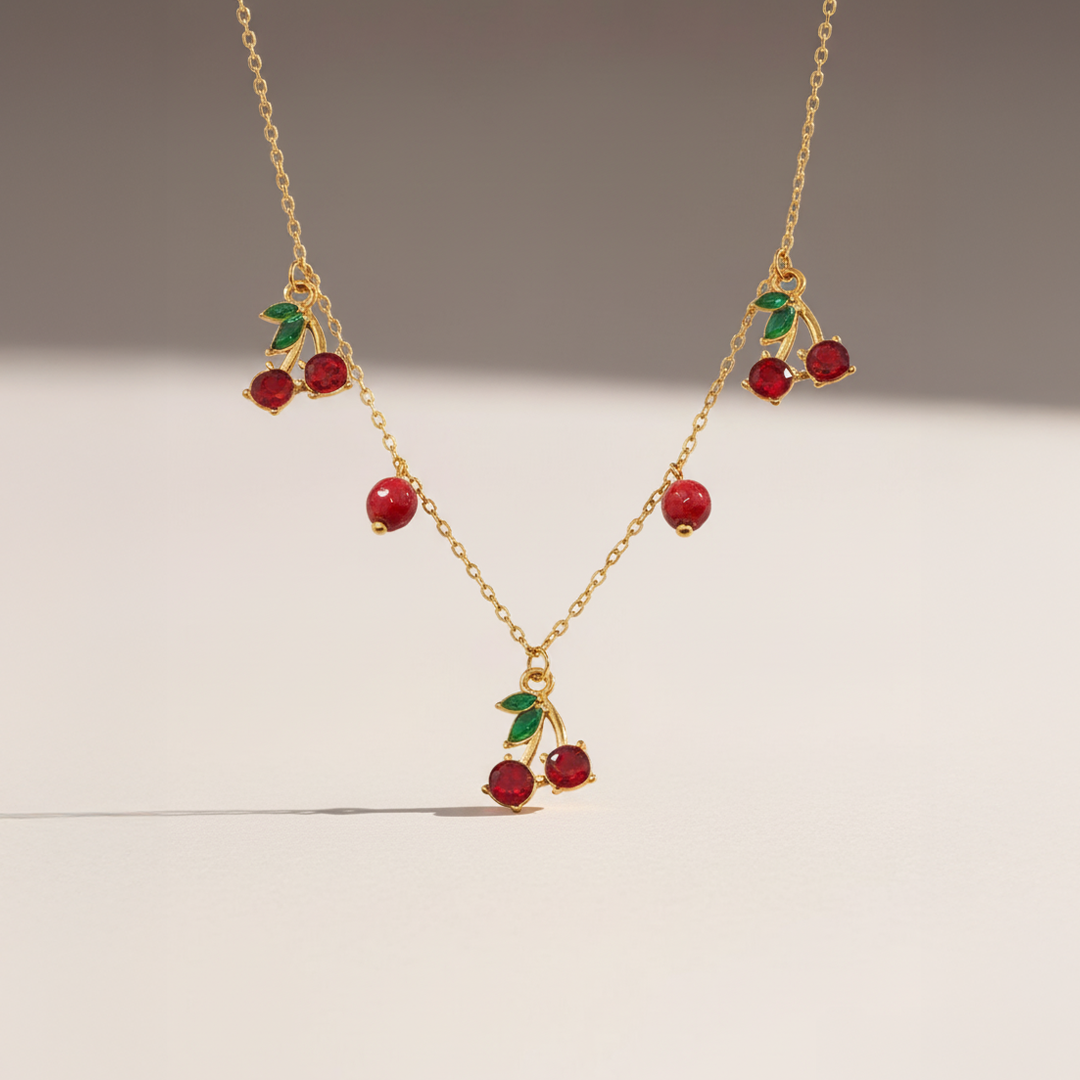 Cherry Charm Kids Necklace – Gold-Plated Enamel Fruit Jewelry