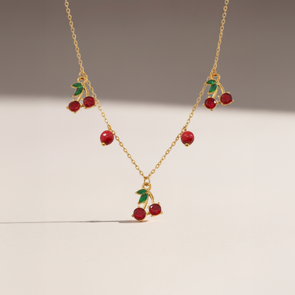 Cherry Charm Kids Necklace – Gold-Plated Enamel Fruit Jewelry