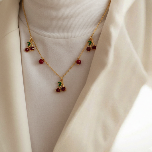Cherry Charm Kids Necklace – Gold-Plated Enamel Fruit Jewelry