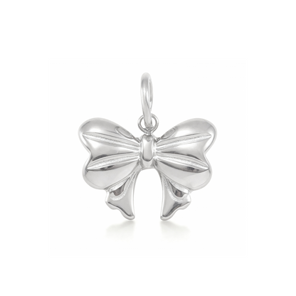 Silver Bow Pendant – Elegant Stainless Steel Ribbon Necklace Charm