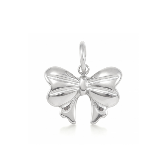 Silver Bow Pendant – Elegant Stainless Steel Ribbon Necklace Charm