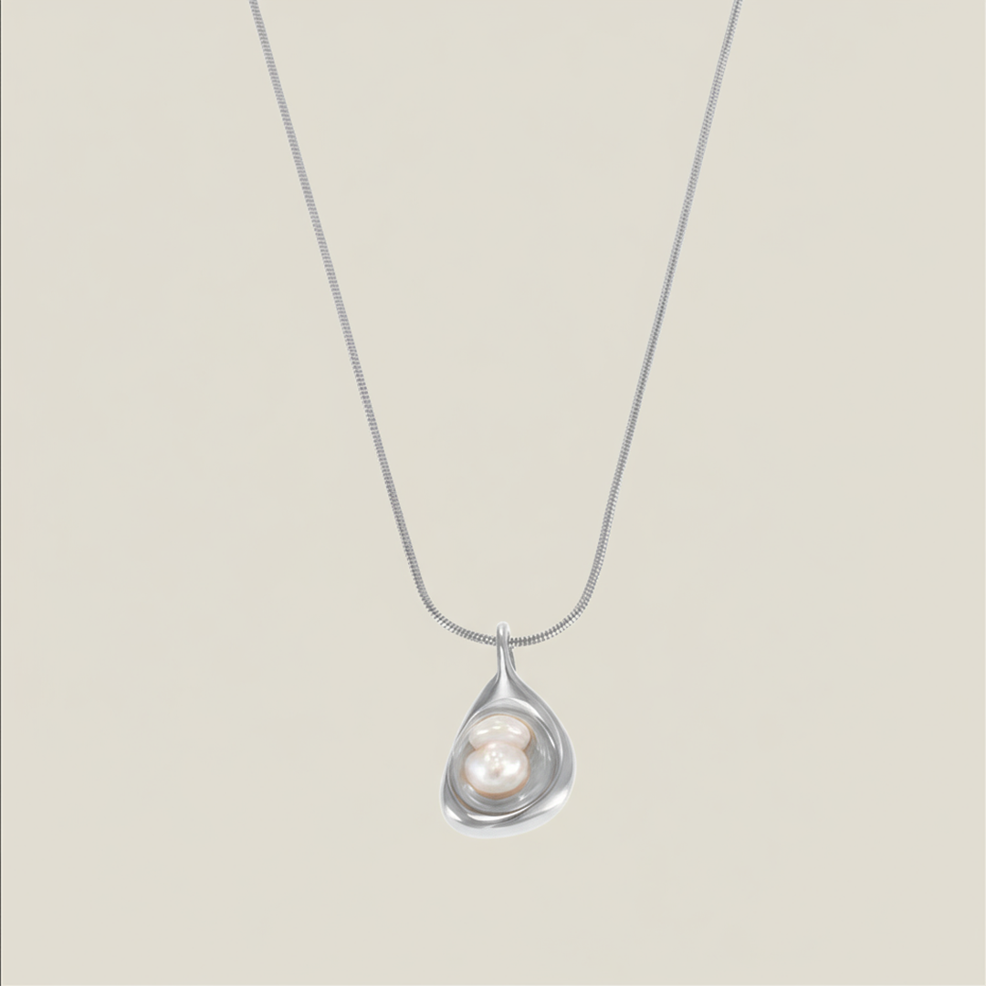 Modern Pearl Drop Pendant Necklace – Sterling Silver Plated