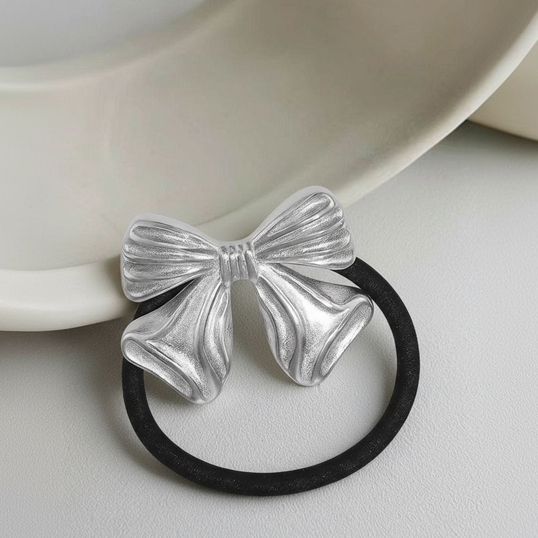 Ribbon Bow Stainless Steel Hair Tie – Silver