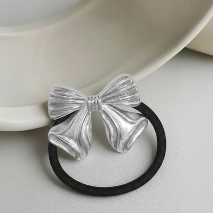 Ribbon Bow Stainless Steel Hair Tie – Silver