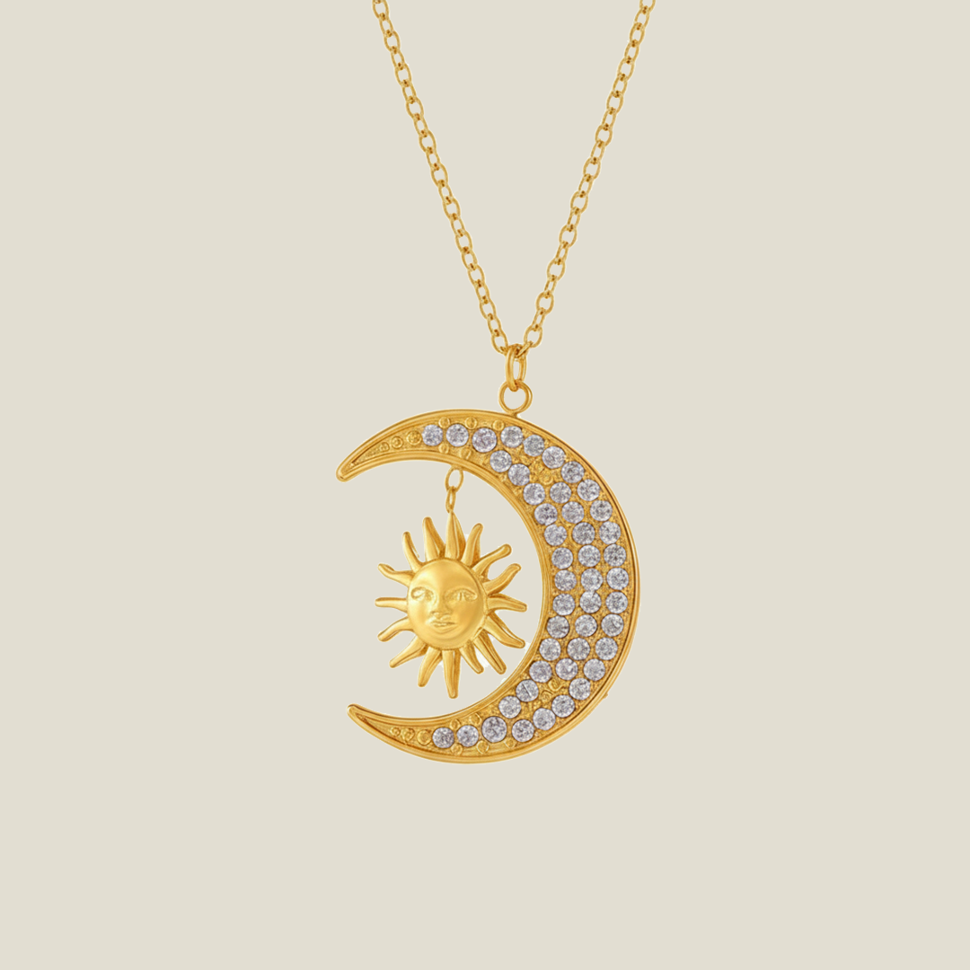 Sun & Moon Pendant Necklace – Gold Celestial Crystal Jewelry