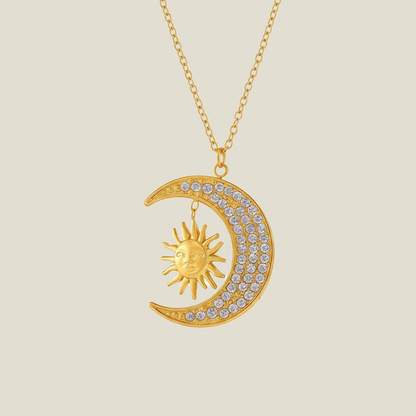 Sun & Moon Pendant Necklace – Gold Celestial Crystal Jewelry