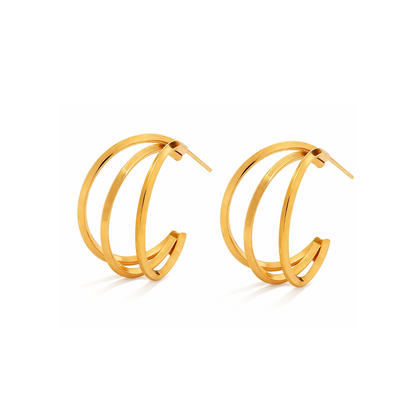Triple Curve Gold Hoop Earrings – Stainless Steel