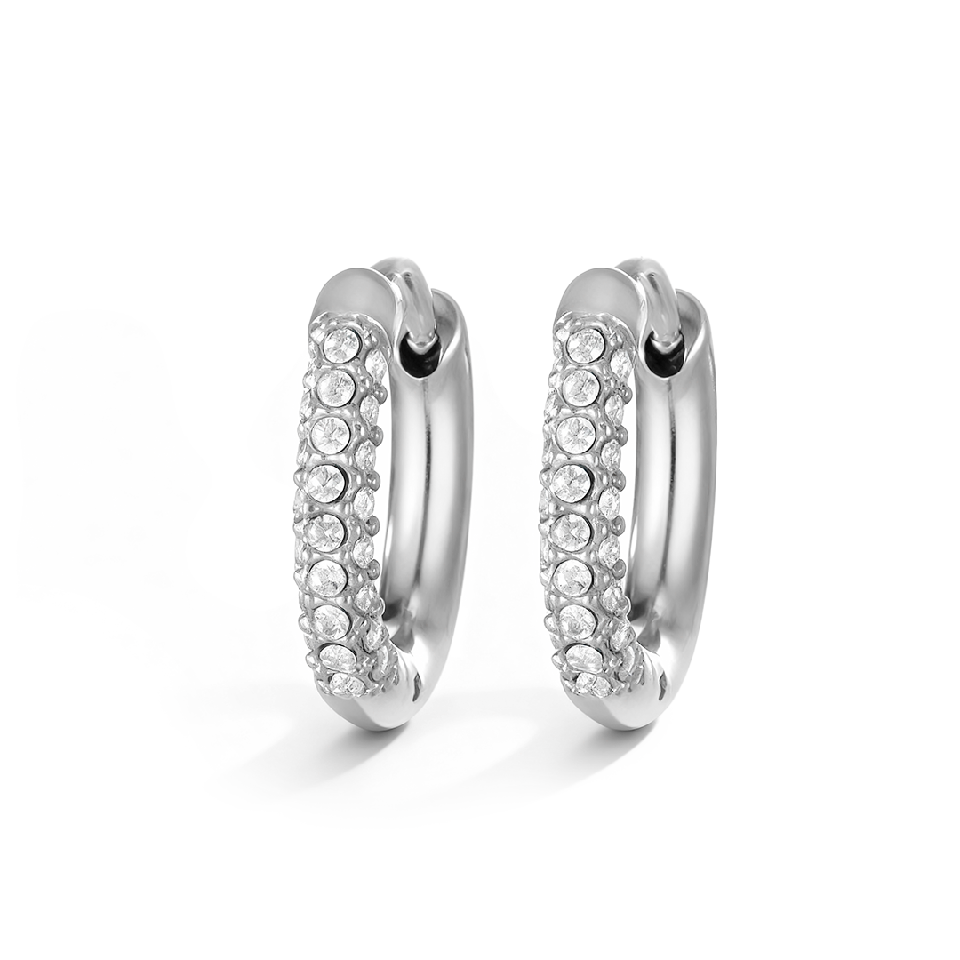 Silver Pavé Hoop Earrings – Stainless Steel