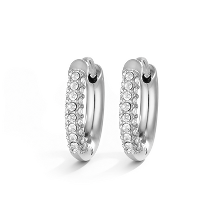 Silver Pavé Hoop Earrings – Stainless Steel