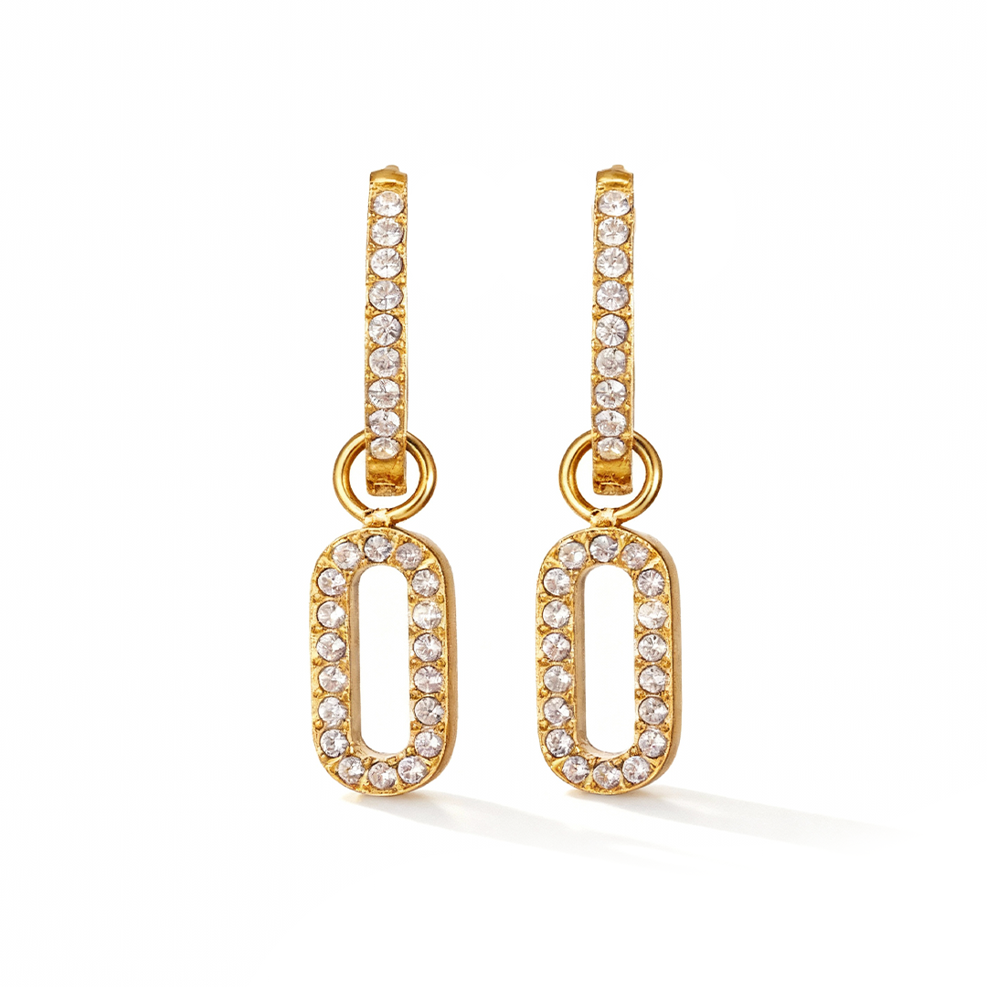Gold Crystal Link Drop Earrings – Stainless Steel
