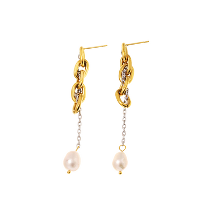 Gold Chain & Pearl Drop Earrings – Stainless Steel