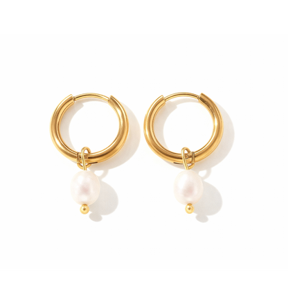 Classic Gold Pearl Hoop Earrings – Stainless Steel