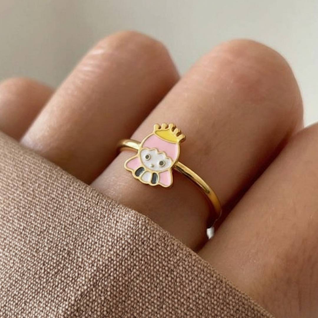 Princess Cat Kids Ring – Adjustable Gold-Plated Enamel Ring