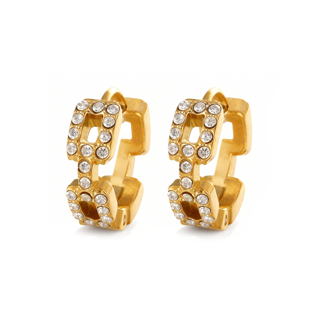 Gold Geometric Pavé Drop Earrings – Stainless Steel