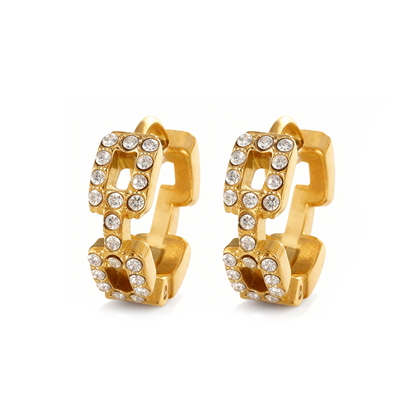 Gold Geometric Pavé Drop Earrings – Stainless Steel