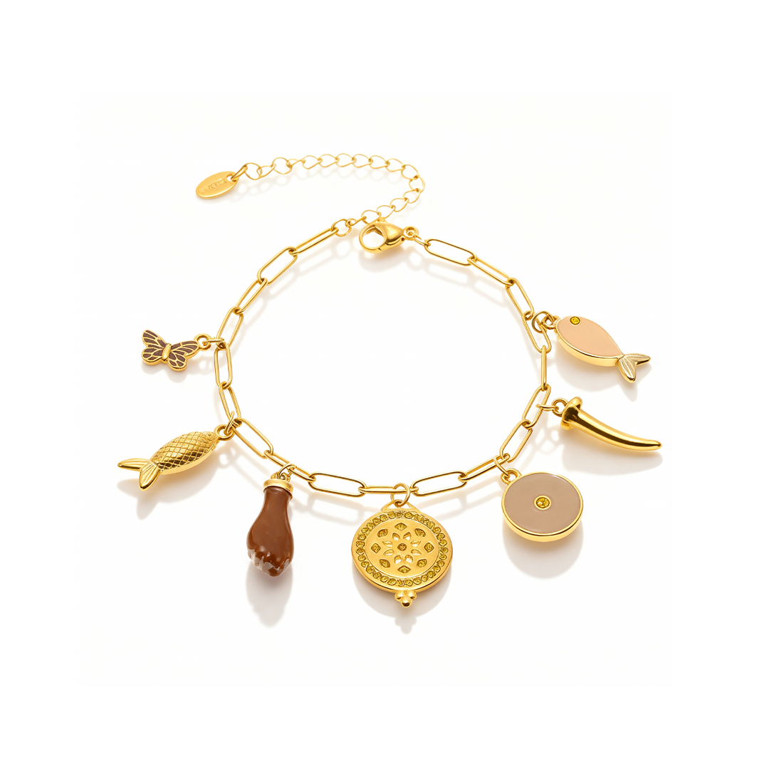 Enamel Charm Anklet – 18K Gold Plated Stainless Steel with Colorful Charms
