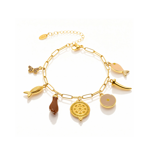 Enamel Charm Anklet – 18K Gold Plated Stainless Steel with Colorful Charms