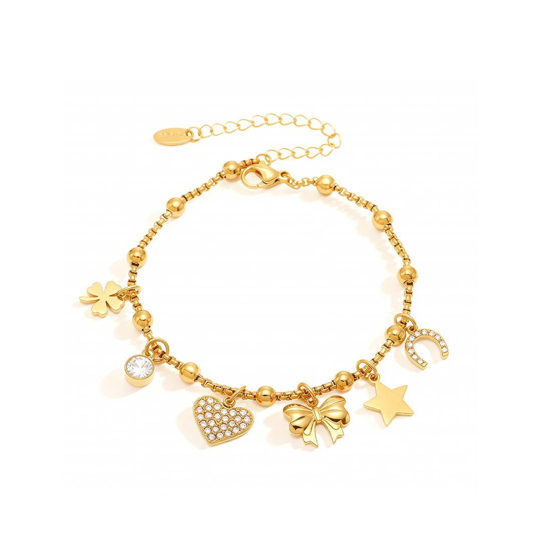 Golden Heart & Bow Anklet – 18K Gold Plated Charm Anklet