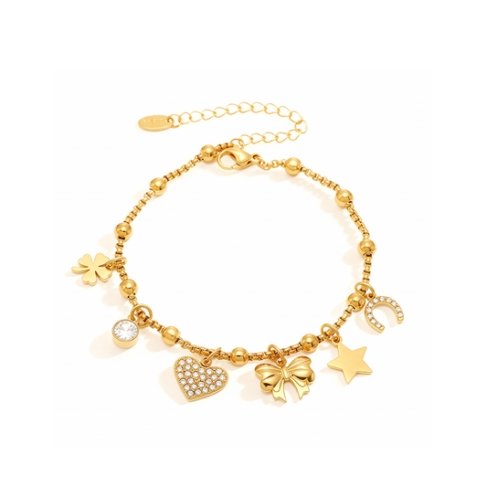 Golden Heart & Bow Anklet – 18K Gold Plated Charm Anklet