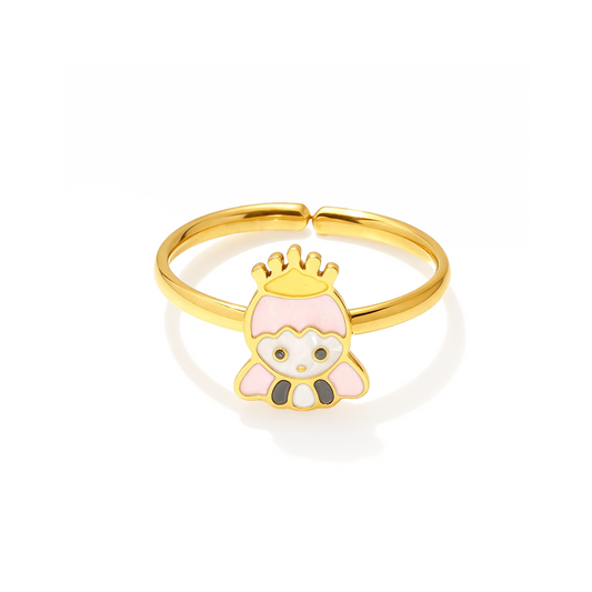 Princess Cat Kids Ring – Adjustable Gold-Plated Enamel Ring