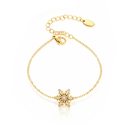 Gold Snowflake Bracelet – Stainless Steel Crystal Charm Jewelry