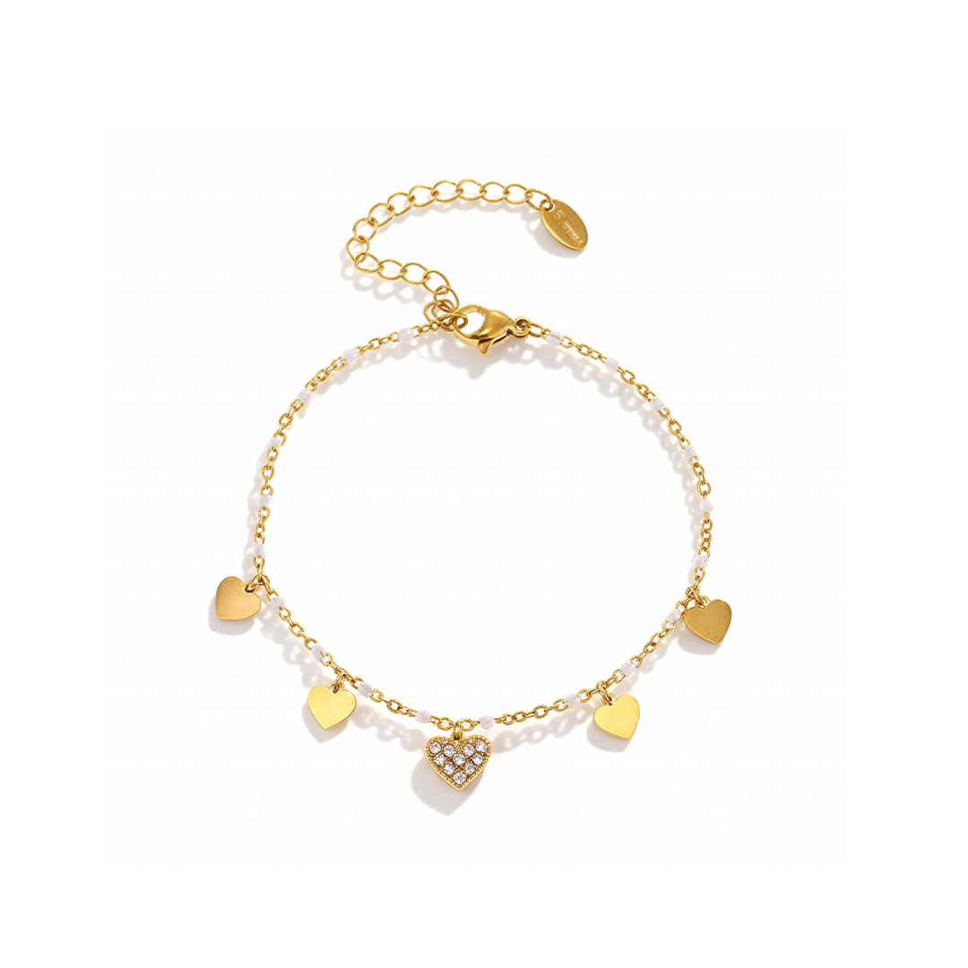 Golden Heart Charm Bracelet – Stainless Steel Pearl Accent Jewelry