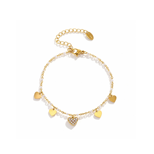 Golden Heart Charm Bracelet – Stainless Steel Pearl Accent Jewelry