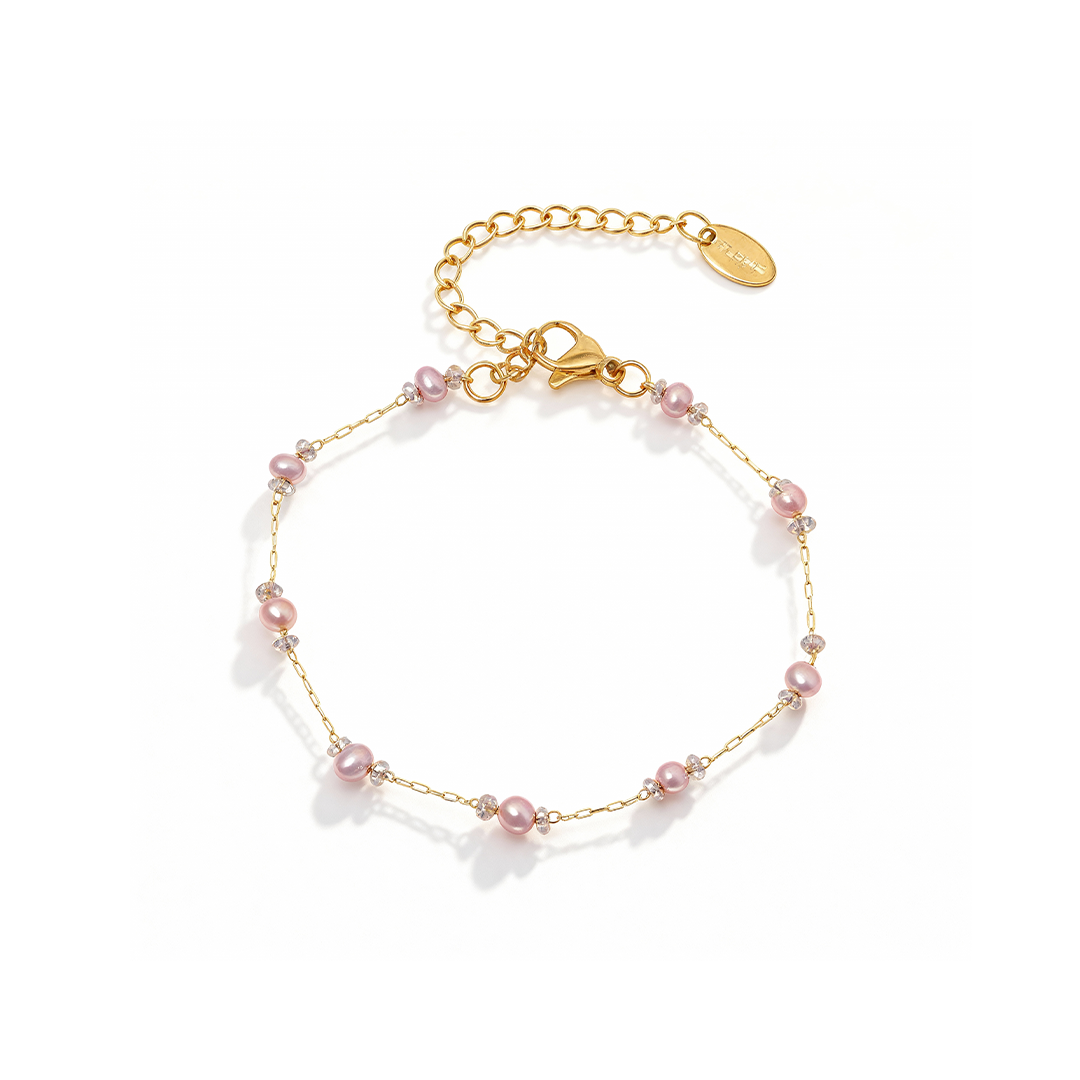 Pink Pearl Beaded Bracelet – Stainless Steel Dainty Jewelry