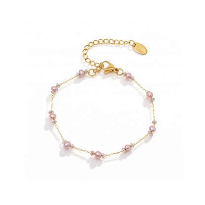Pink Pearl Beaded Bracelet – Stainless Steel Dainty Jewelry