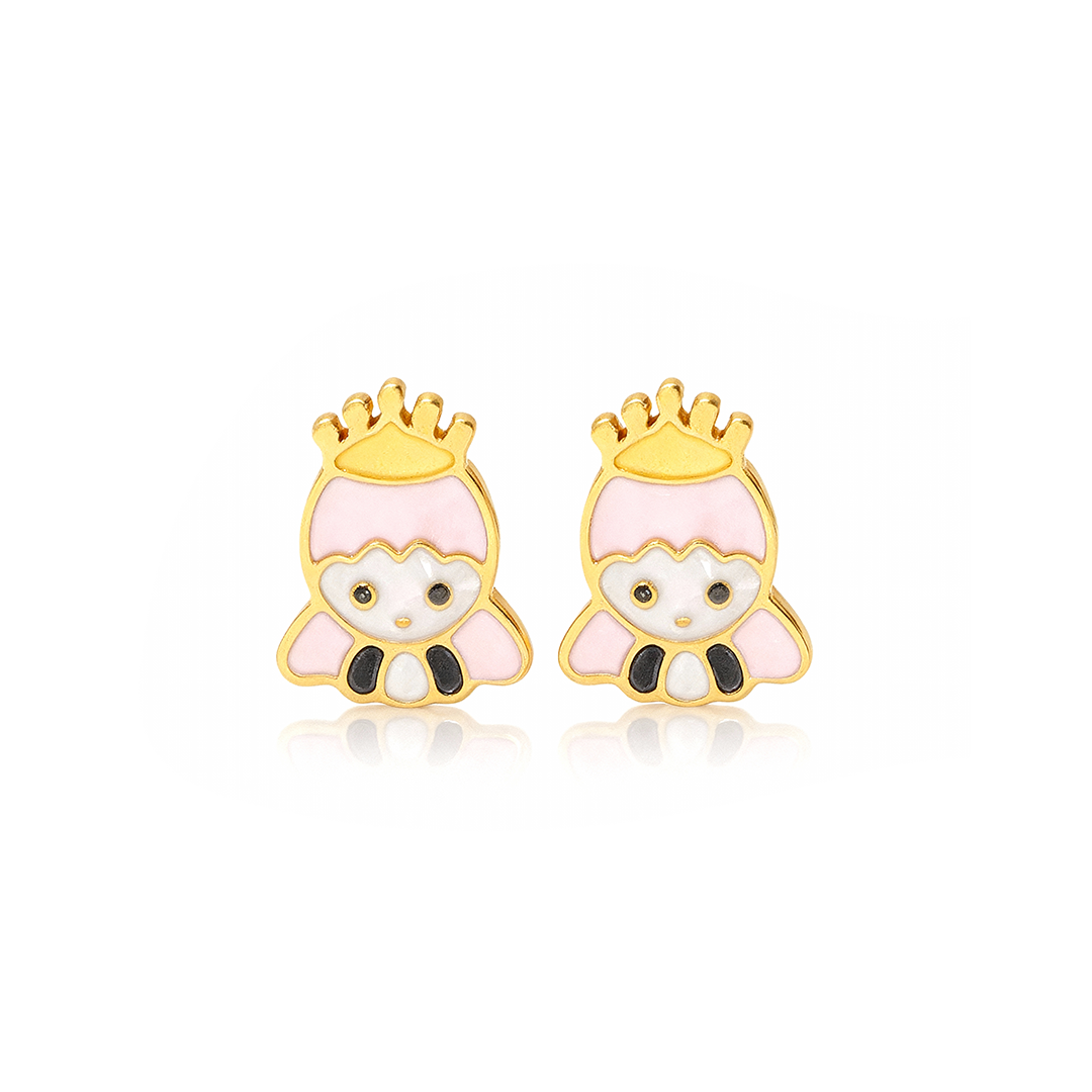 Princess Cat Kids Earrings – Gold-Plated Enamel Studs