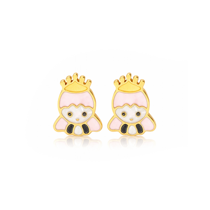 Princess Cat Kids Earrings – Gold-Plated Enamel Studs