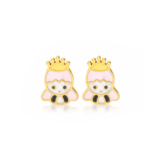 Princess Cat Kids Earrings – Gold-Plated Enamel Studs