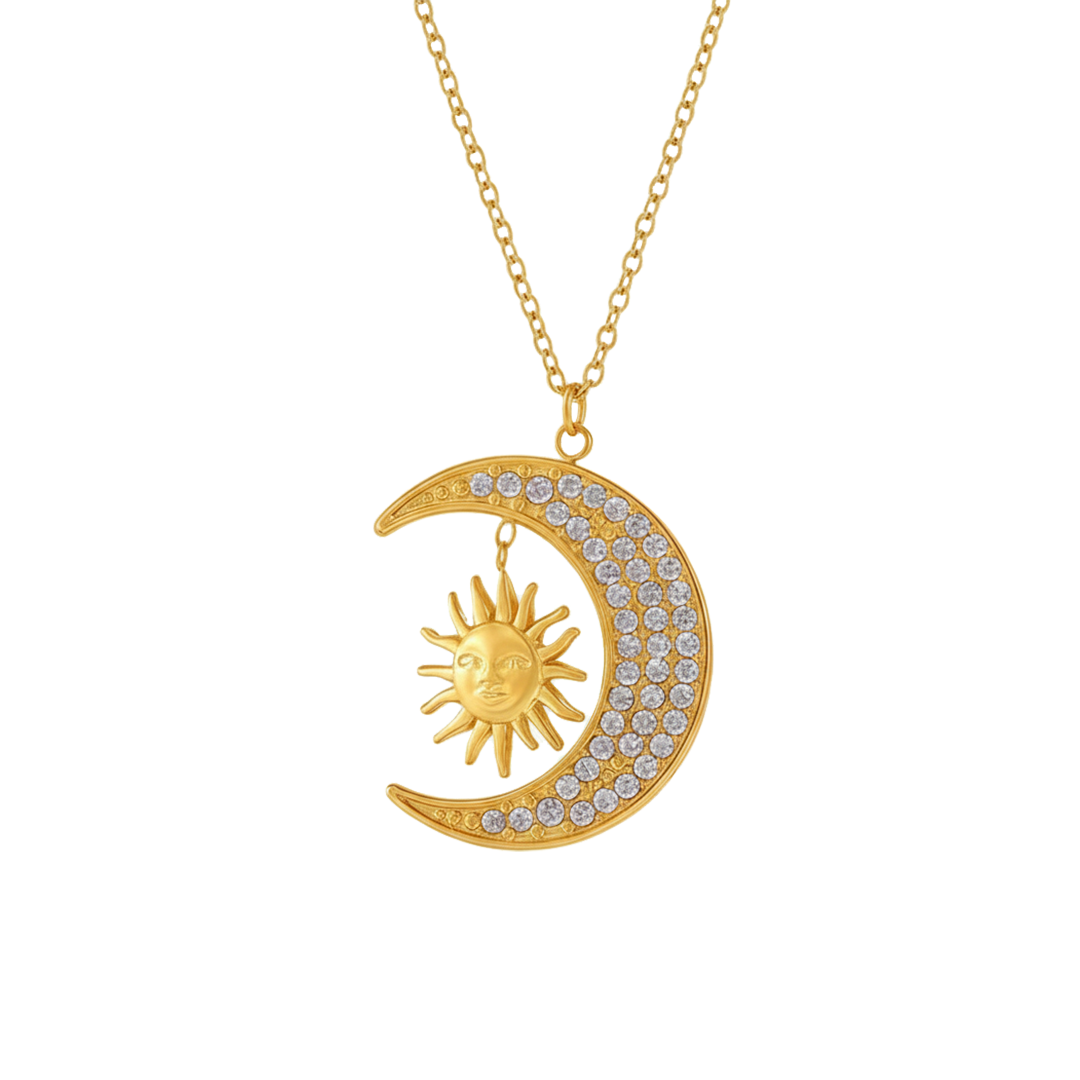 Sun & Moon Pendant Necklace – Gold Celestial Crystal Jewelry