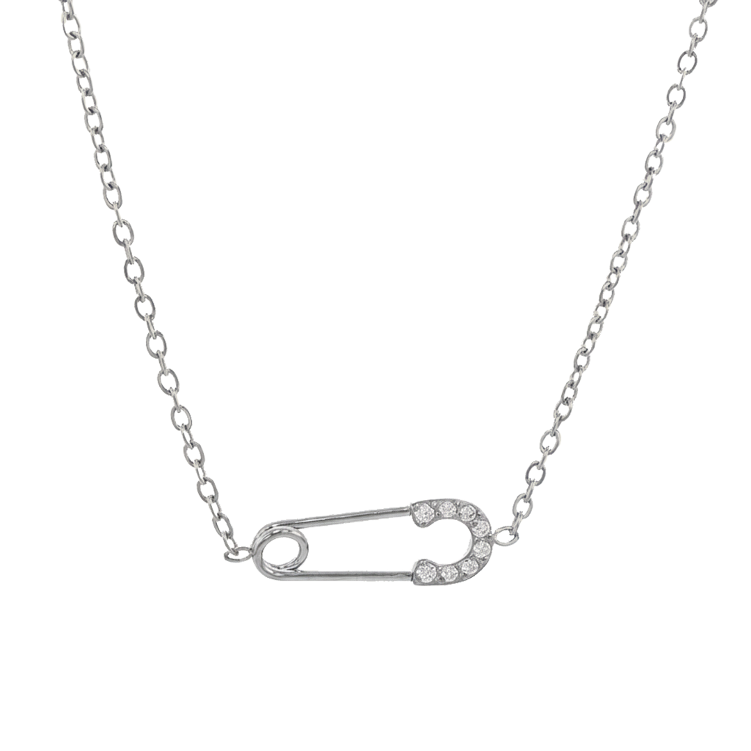 Safety Pin Necklace – Silver Modern Statement Chain