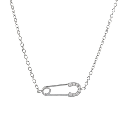 Safety Pin Necklace – Silver Modern Statement Chain