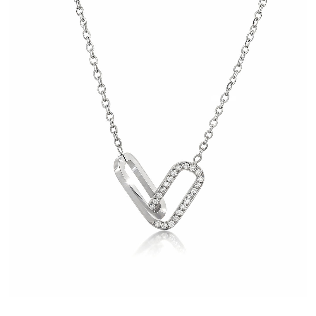 Silver Heart Link Necklace – Interlocked Heart Pendant