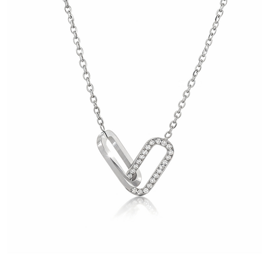 Silver Heart Link Necklace – Interlocked Heart Pendant