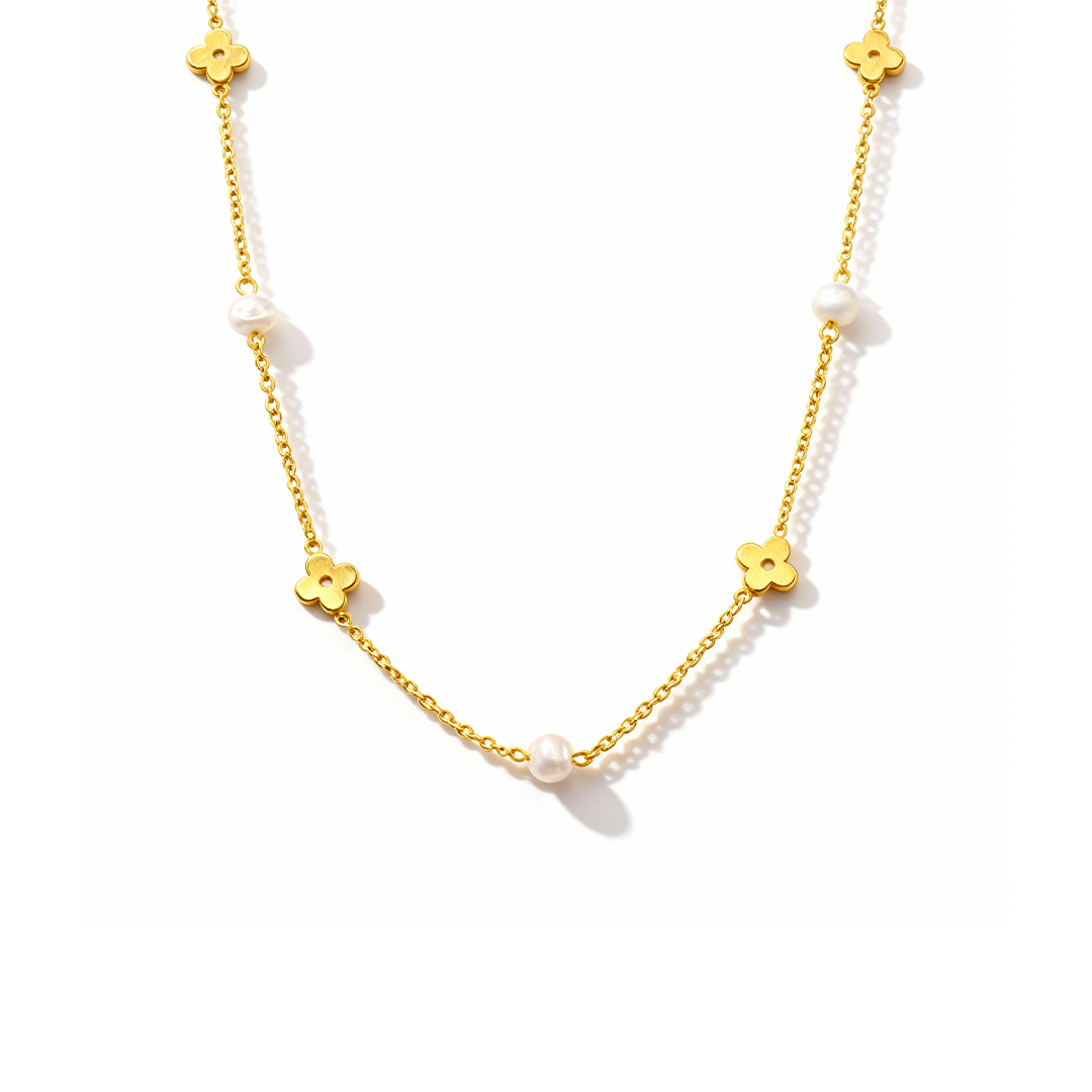 Pearl & Clover Kids Necklace – Gold-Plated Stainless Steel