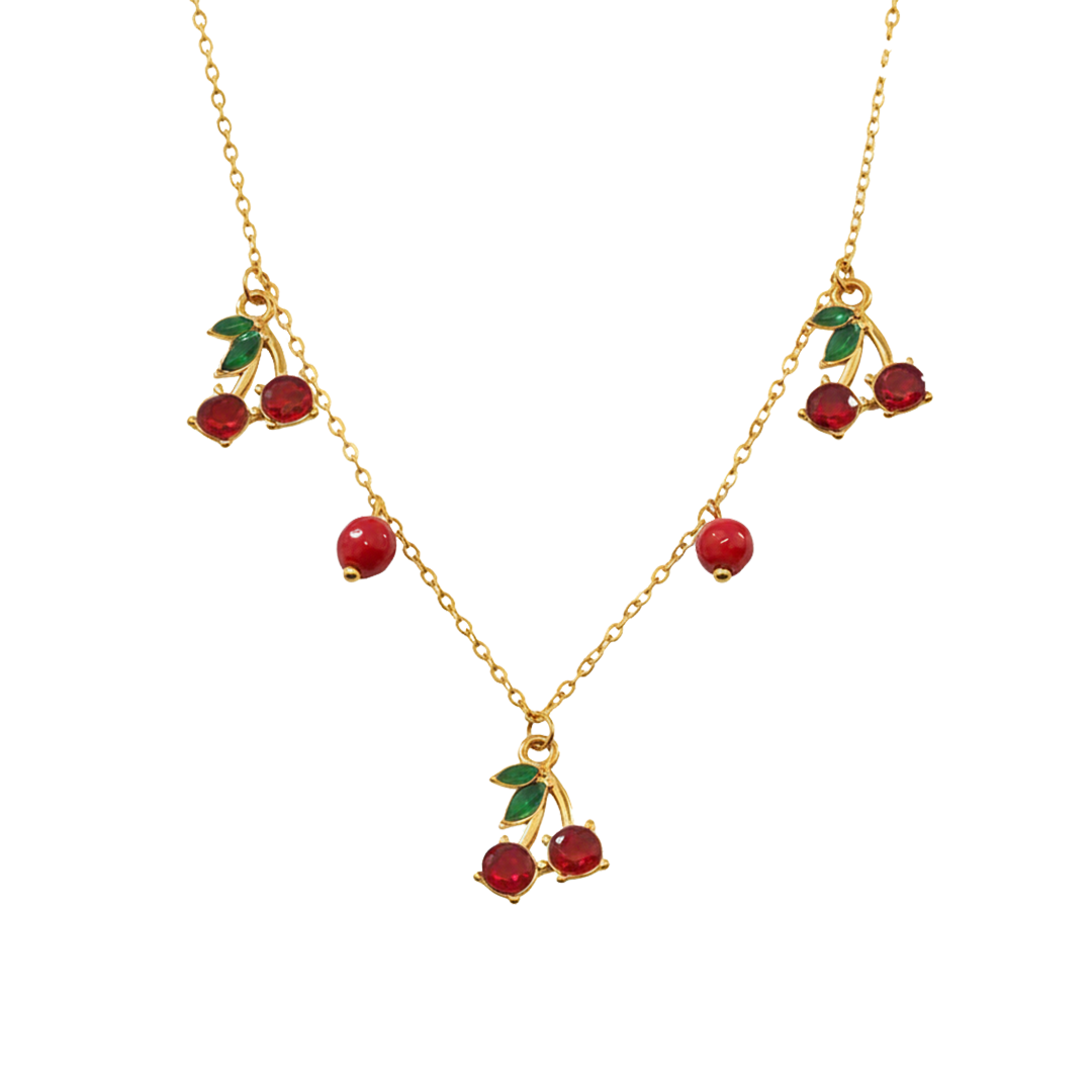 Cherry Charm Kids Necklace – Gold-Plated Enamel Fruit Jewelry