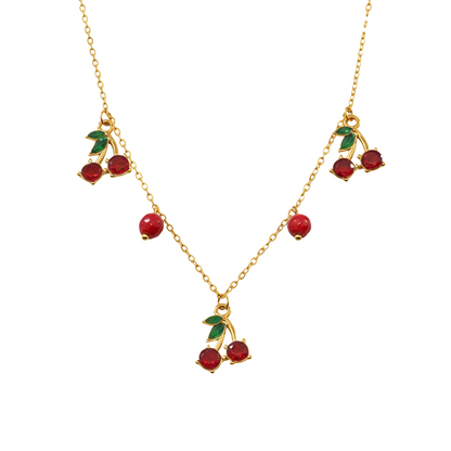 Cherry Charm Kids Necklace – Gold-Plated Enamel Fruit Jewelry